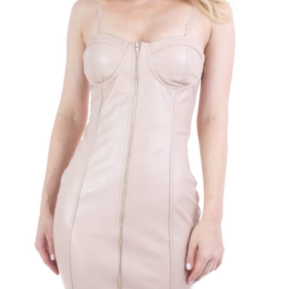 Front Zip Faux Leather Dress
